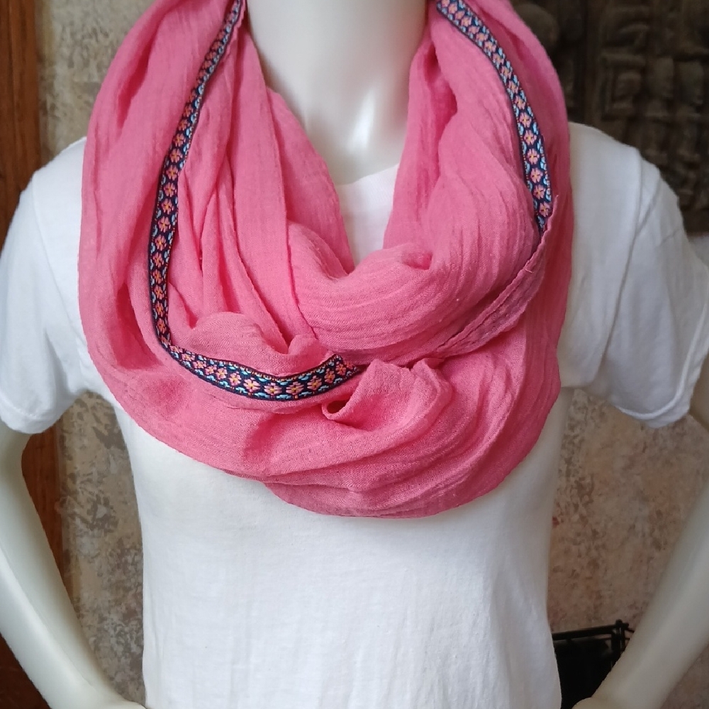 Scarf, soft Pink Infinity Scarf with Decorative Trim - Women's Accessory